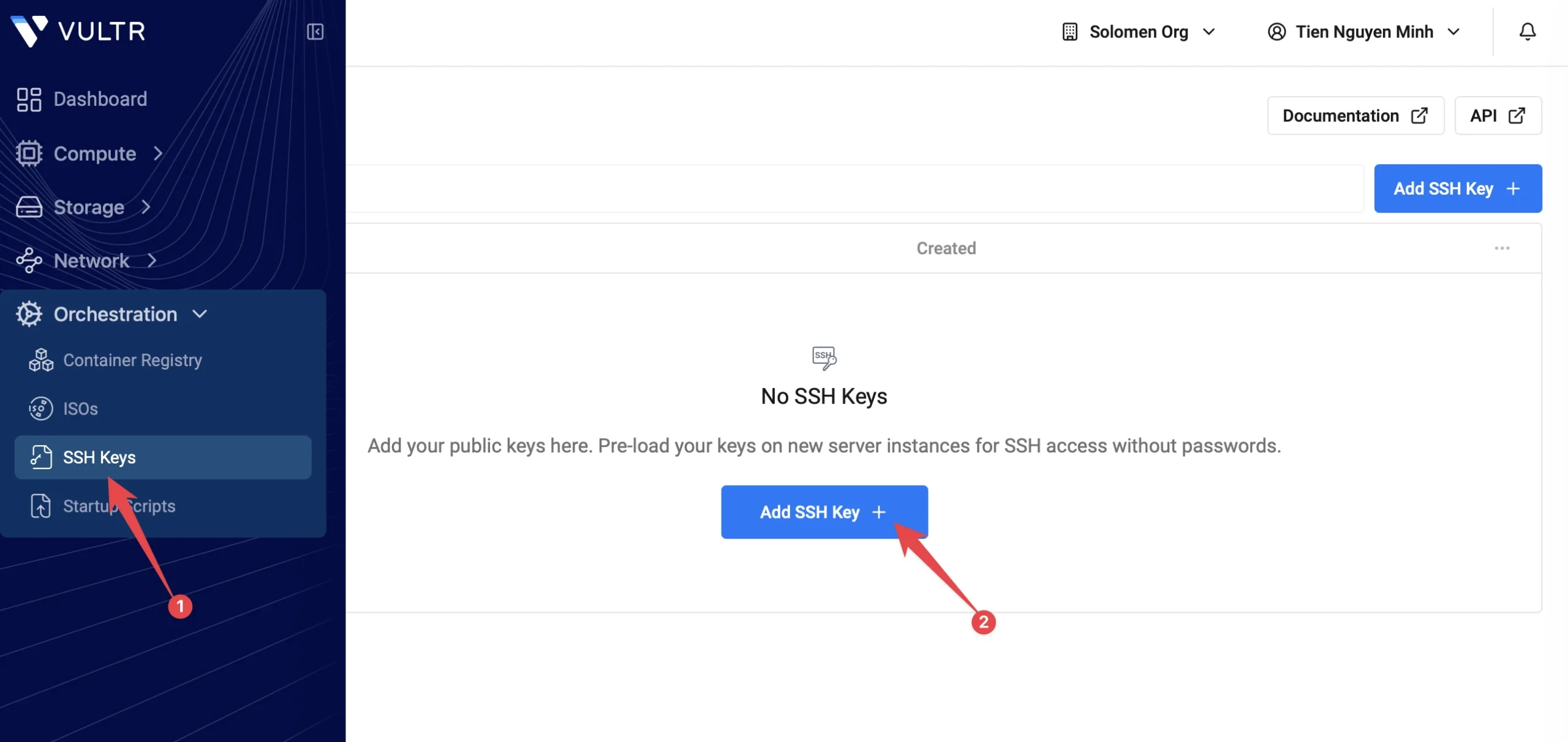ssh key vultr