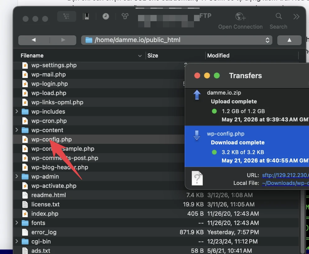 Edit file wp_config.php