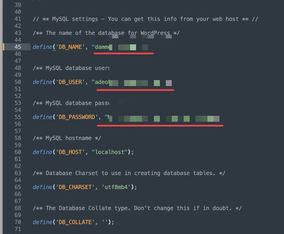 Edit file wp_config.php